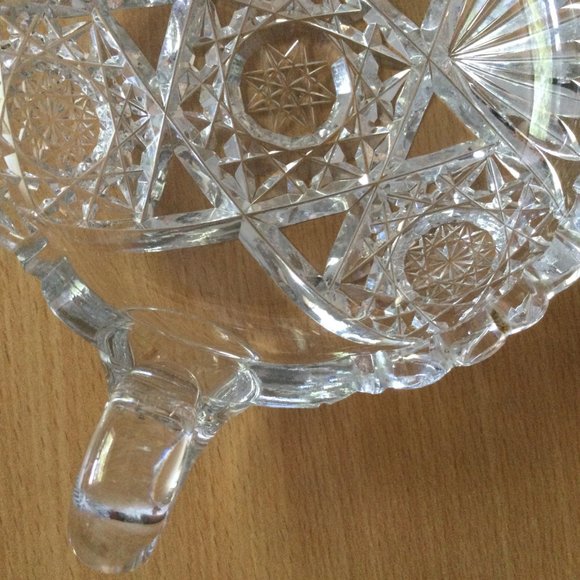 Vintage ABP Cut Glass Hobstars & Fans Decorated Finger Grip Handled Bowl - Picture 5 of 6